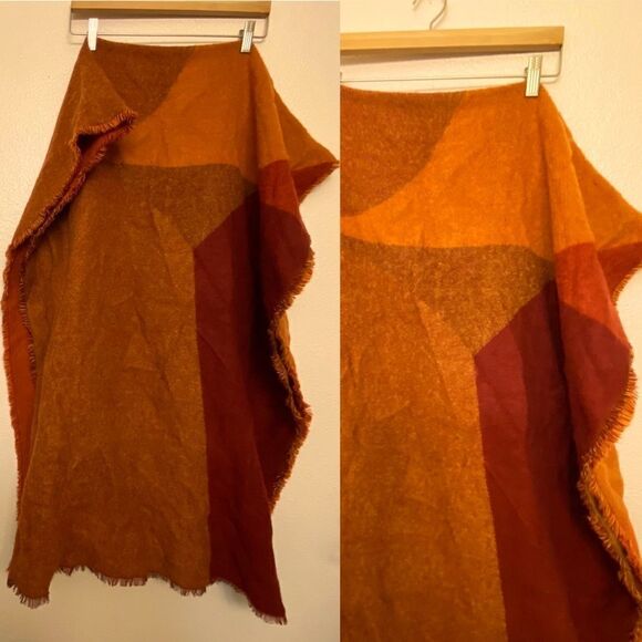 ZARA ACCESSORIES color blocked fall Orange Gold copper Oversized Scarf 31x78” - Picture 1 of 12